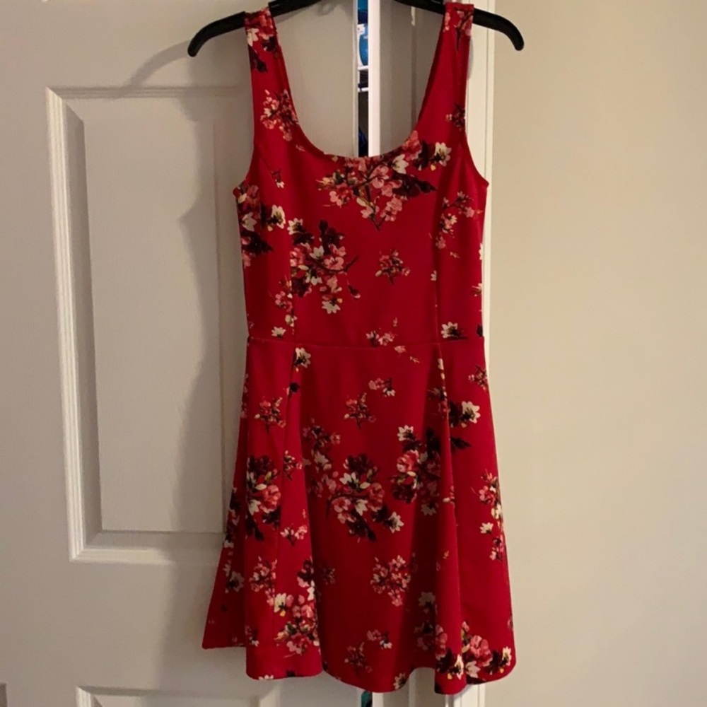 Red floral skater dress